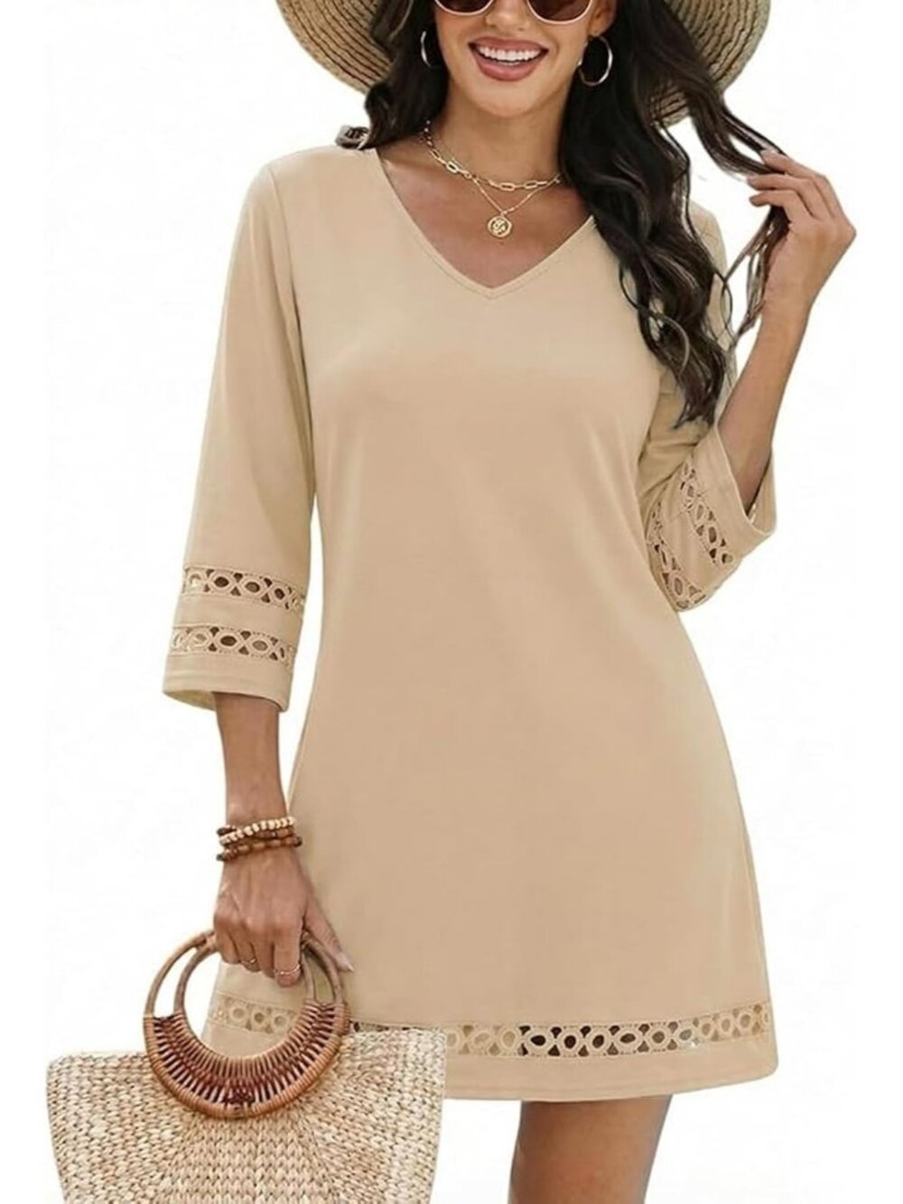Women's Apricot Polyester Coverup Beach Swimsuit Coverup Bathing Suit Cover Up